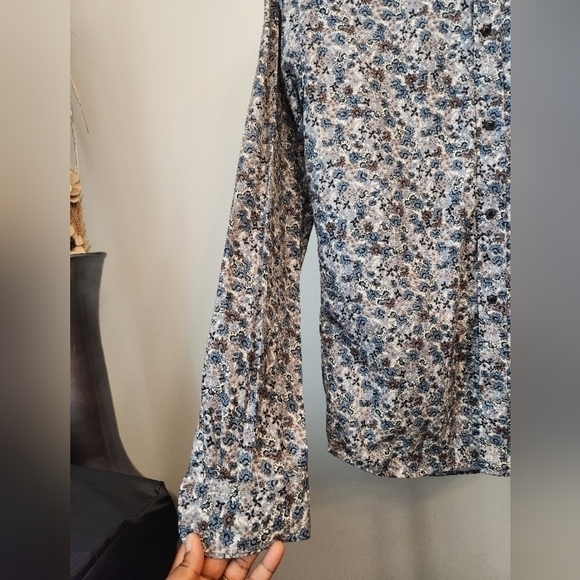 Matinique Grey Blue Floral Long Sleeve Men's Shirt. 100% cotton. Size L - Picture 9 of 14